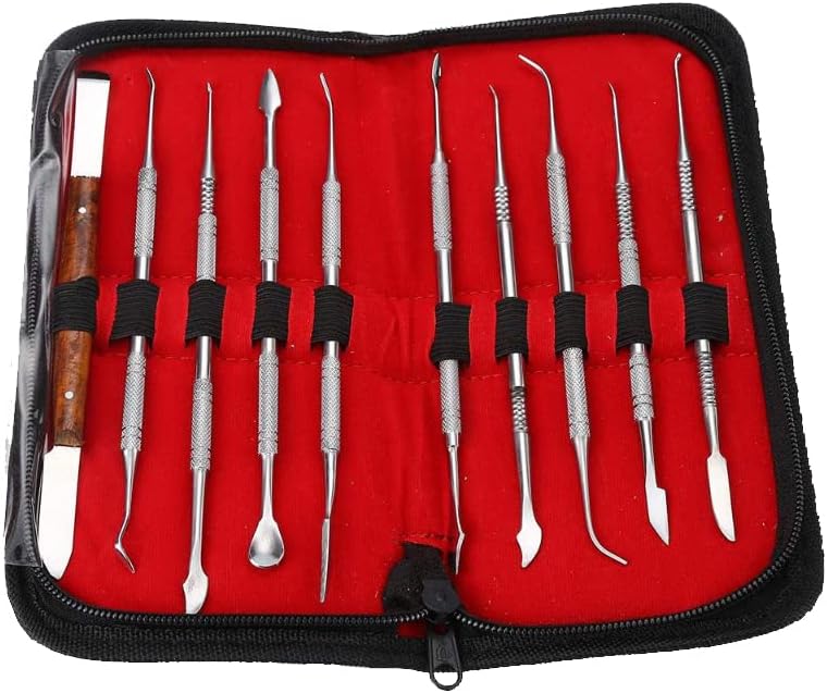Angzhili Herramientas de tallador de cera dental de acero inoxidable, 10 cuchillos de tallado de yeso, kit de tallado de cera para moldear cera,