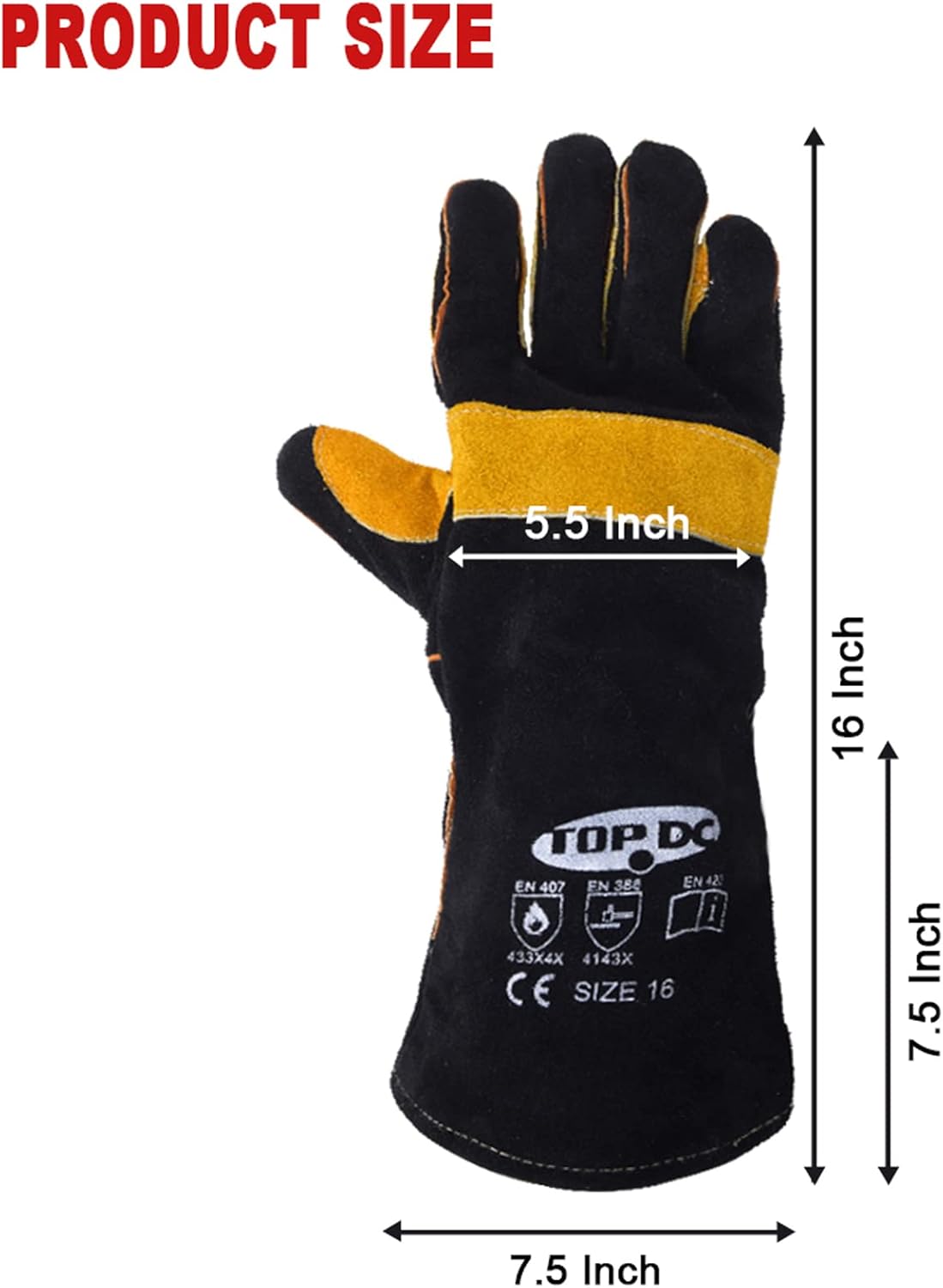 TOPDC Guantes de soldadura de 16 pulgadas con pantalla de visualización grande de 3.94 x 2.64 pulgadas, casco de soldadura de oscurecimiento