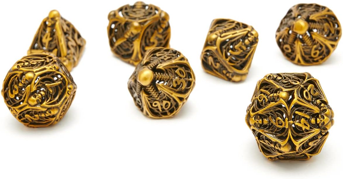 FENGYI Juego de dados de metal D&D, juego de dados huecos de poliedro DND de 7 piezas, adecuados para juegos de rol PRG DND