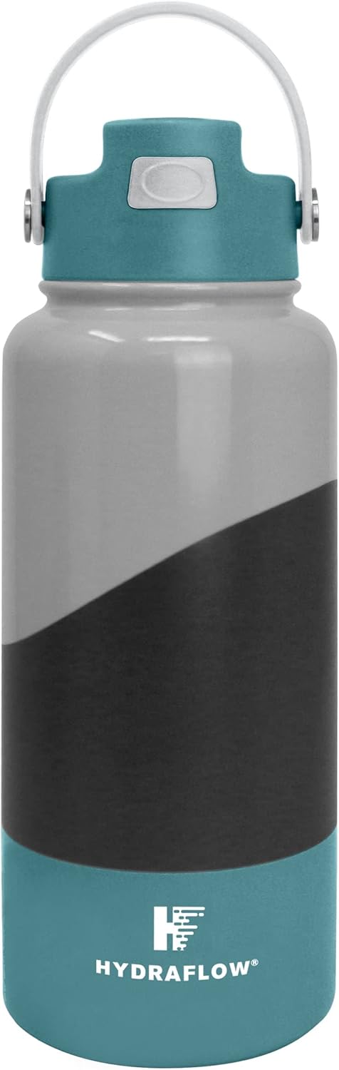 Hydraflow Hybrid – Botella de agua de triple pared aislada al vacío con pajilla abatible (34 onzas, CB Midnight), termo de metal de acero