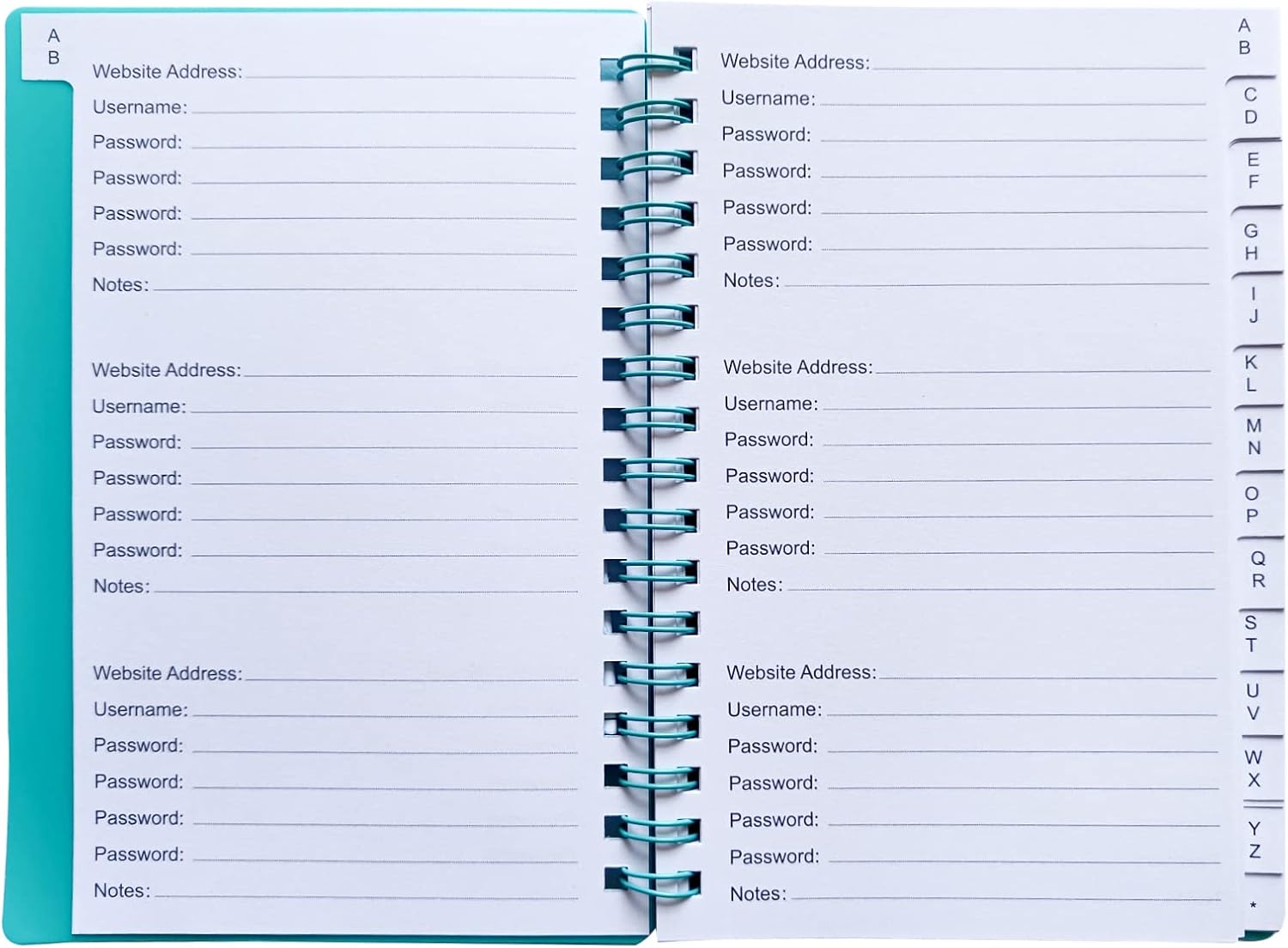 UtyTrees Libro de contraseñas con pestañas alfabéticas de la A a la Z, protector de contraseñas y cuaderno de contraseñas para el hogar u oficina,