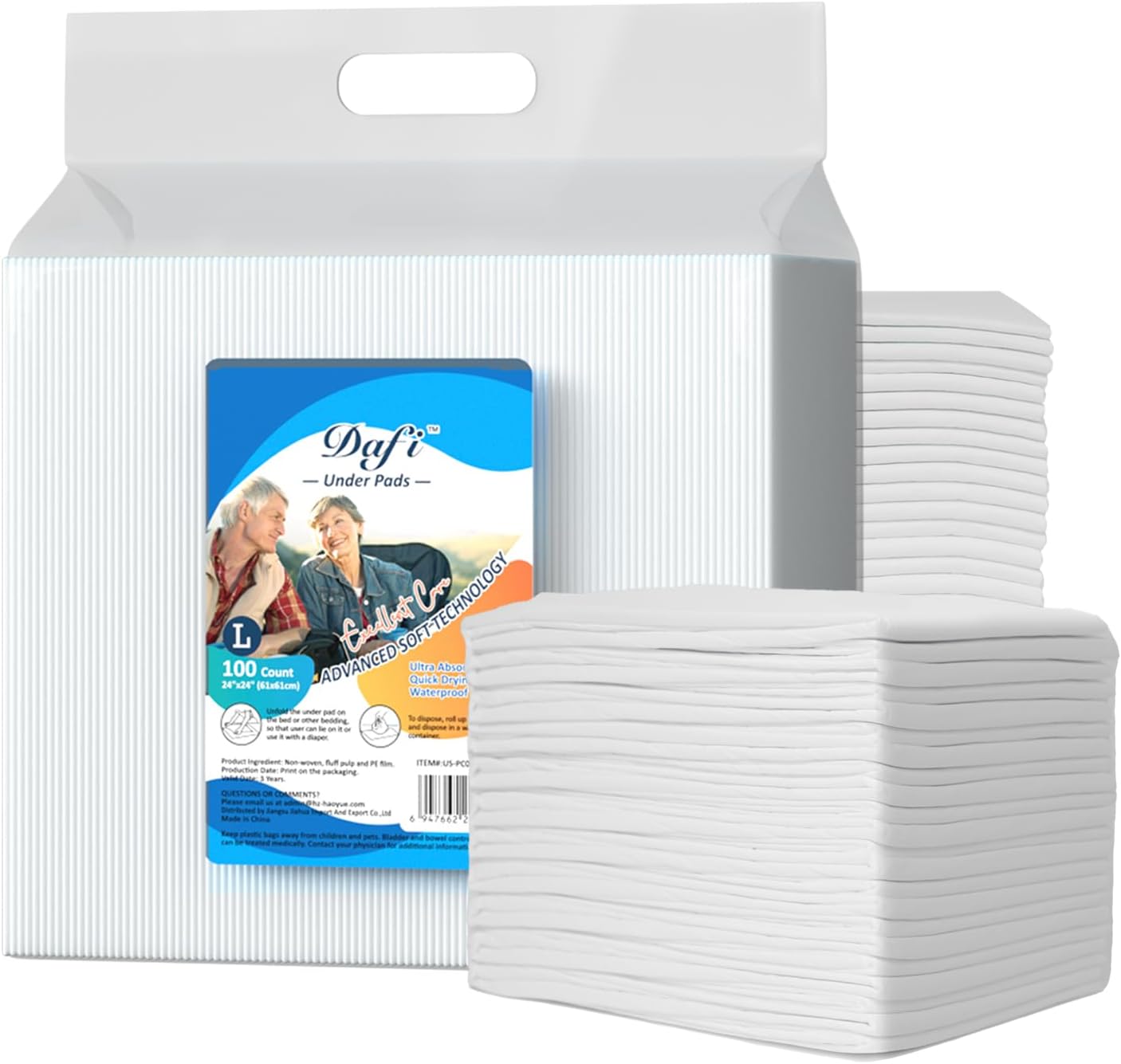 DAFI Disposable Bed Pads Large 24x 24(100 Count) Adult Incontinence Underpads, Effective Odor Control Pee Pads, Chucks Pads, Super Absorbent