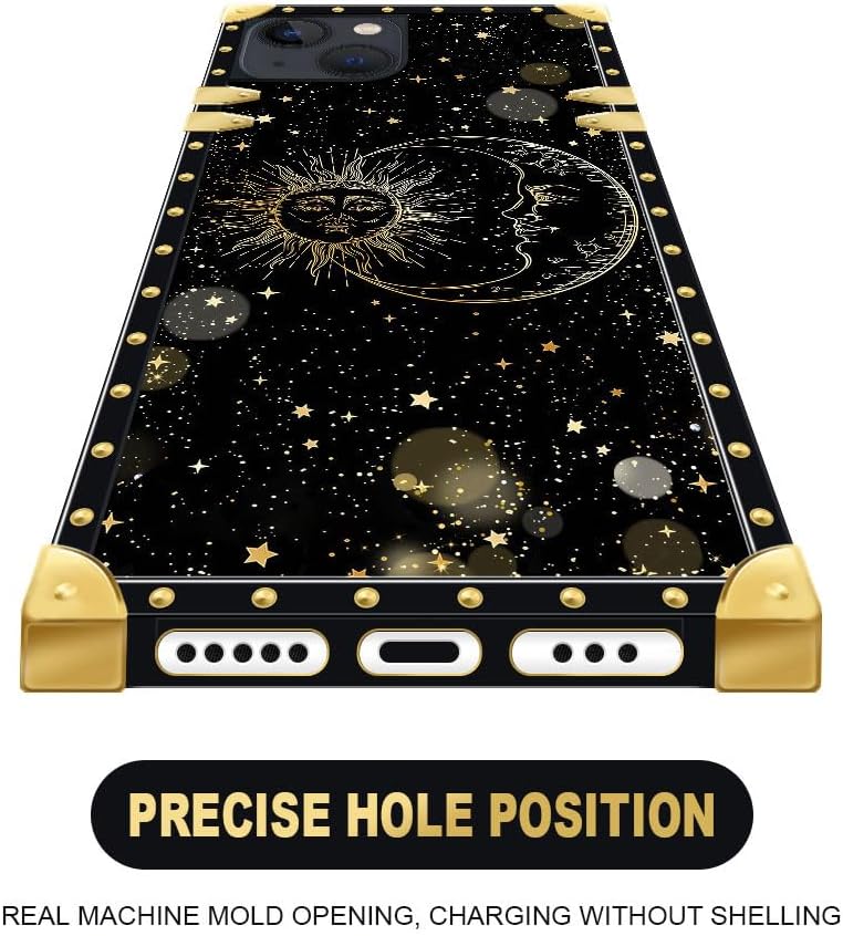 Cvkoyhl Compatible con iPhone 13 Mini funda cuadrada para teléfono, J Sun and Moon Stars Luxury TPU Corner Funda de protección a prueba de golpes
