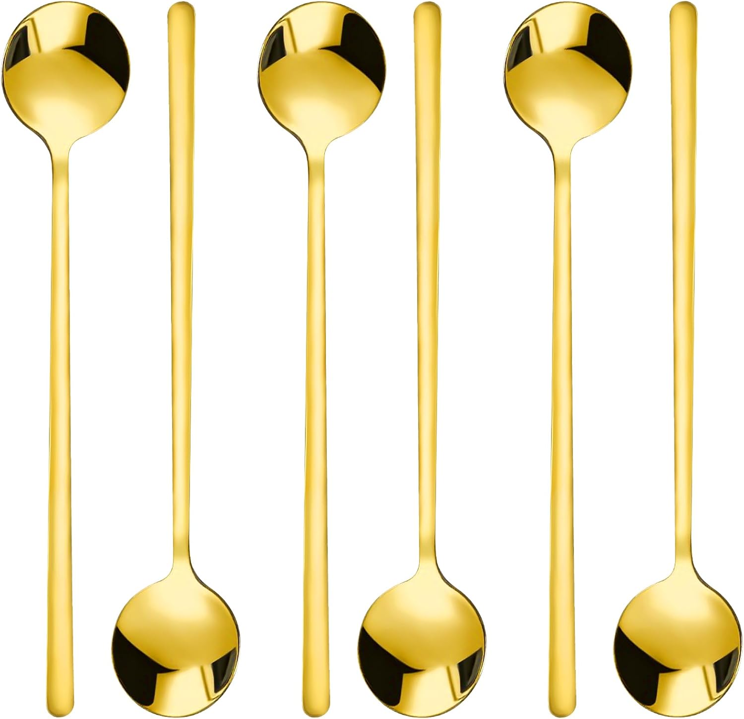6 cucharas de café pequeñas, cucharaditas pequeñas de oro, cucharas largas para revolver, cucharas de té de acero inoxidable, cucharas redondas de