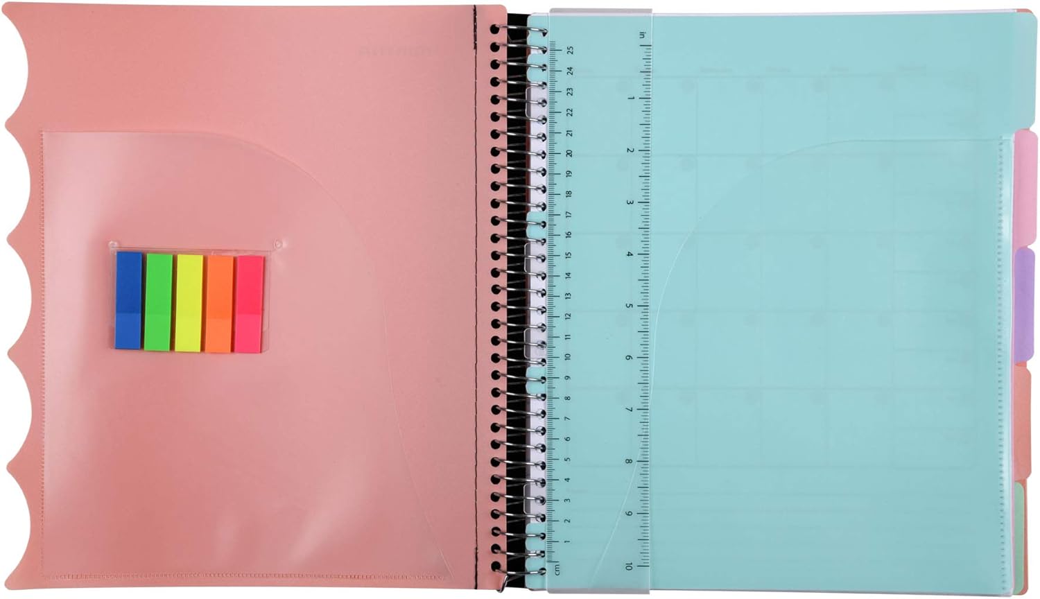 Mintra Office – Libreta espiral de alta calidad durable, espirales cubiertas de tela, sin enganches, a rayas universitarias, divisores de bolsillo