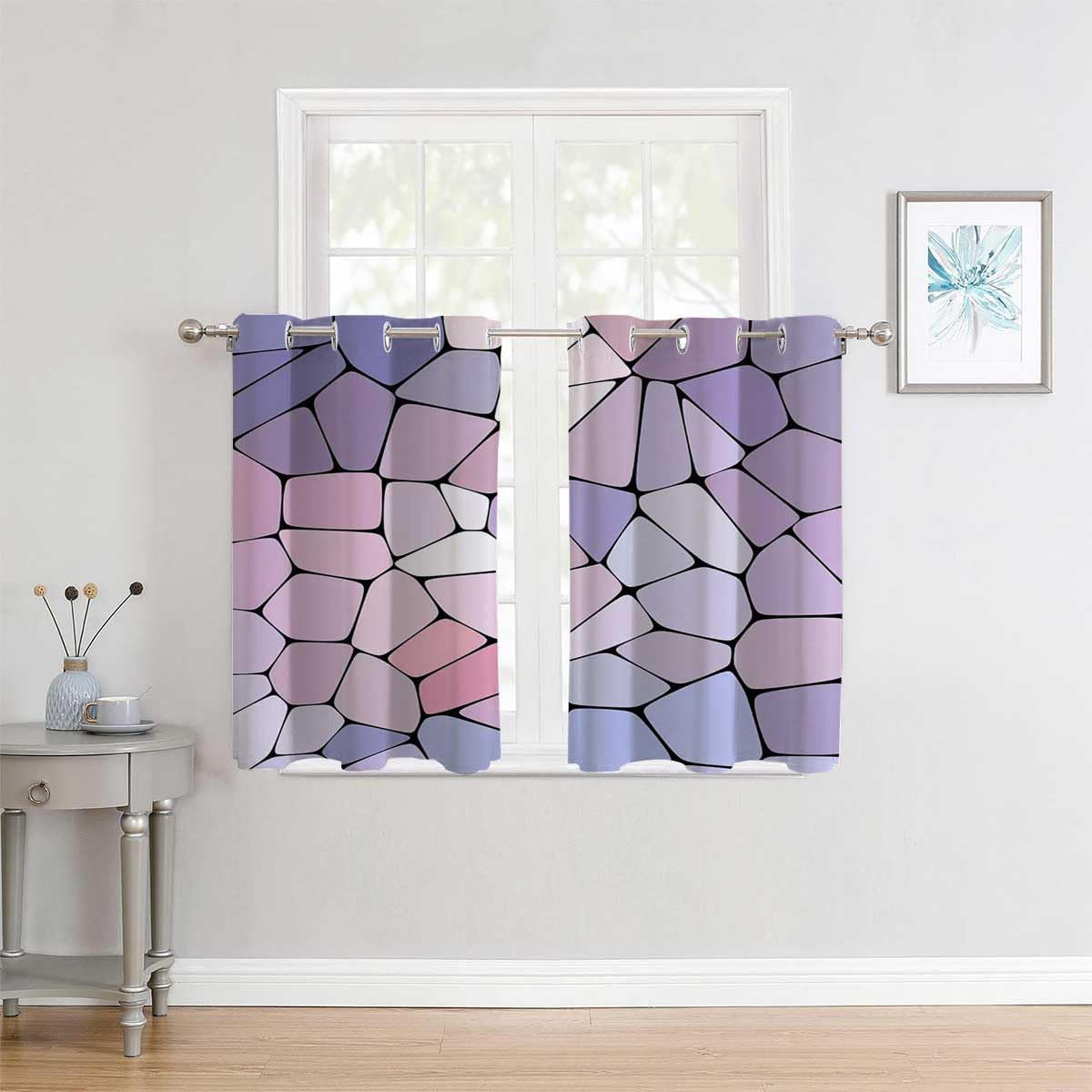 YANFENQI Paneles opacos, cortinas divisoras geométricas de mosaico rosa para Ventanas de Cuarto 85 pulgadas de ancho por 108 pulgadas de largo, 2