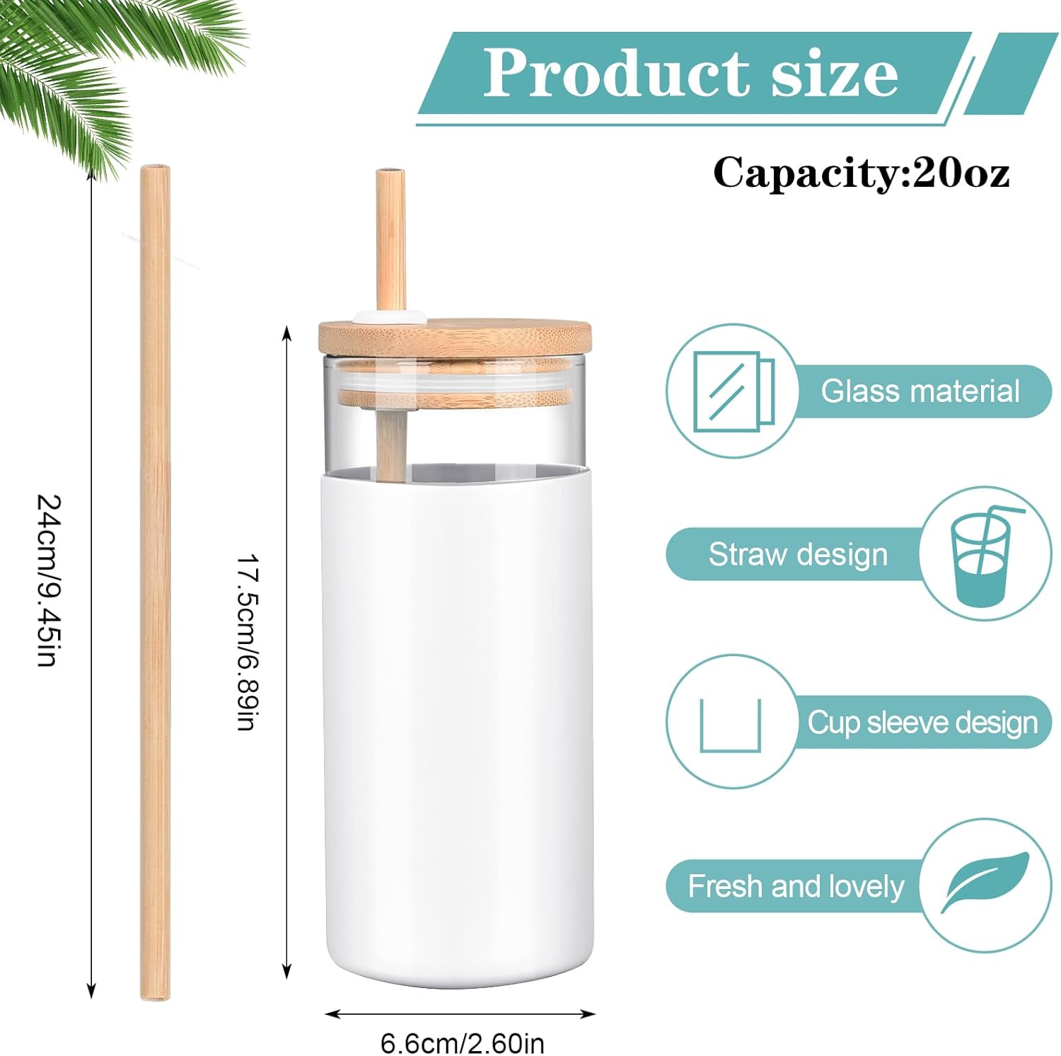 Vaso de vidrio de 20 onzas con popote y tapa, taza de café helado con funda protectora de silicona aislada antideslizante, vasos para agua, café,