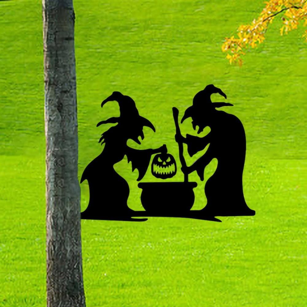 Decoración de silueta de bruja de Halloween para exteriores, 2 brujas negras grandes con caldero, silueta aterradora, reflectantes, impermeables, de