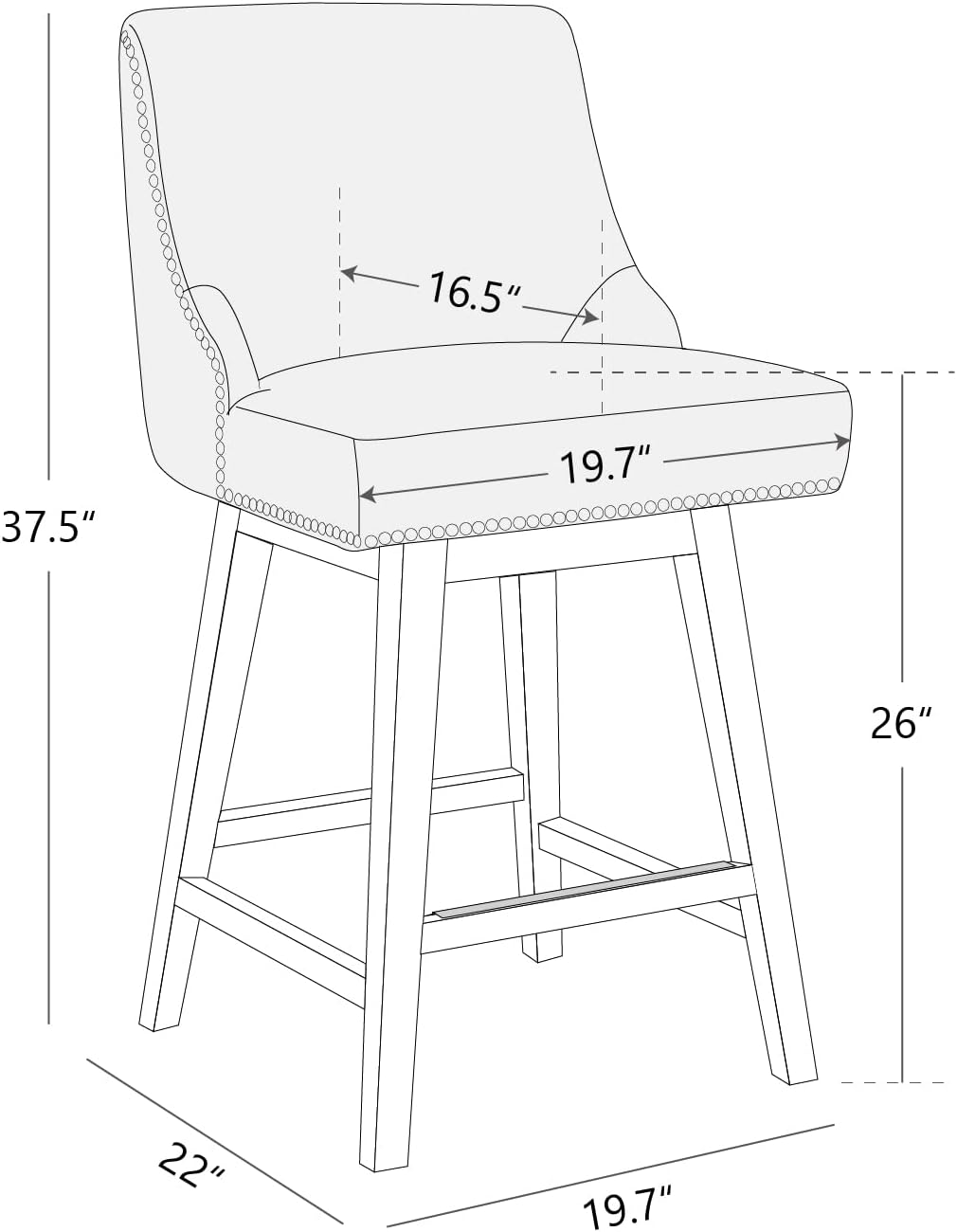 CHITA Taburete de bar giratorio de altura de mostrador, taburete de bar tapizado de altura de asiento de 26 pulgadas, tela en marfil
