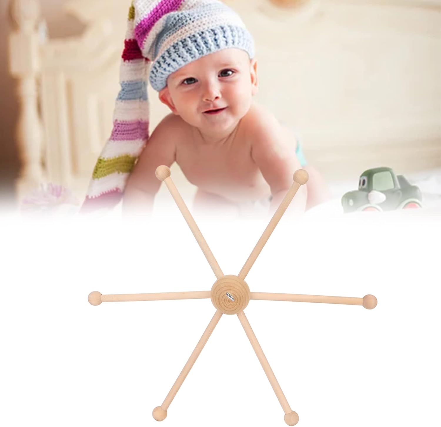 Colgador de cuna de bebé  Percha móvil de madera para colgar móvil de madera, marco colgante de cama, juguete de decoración de cama para campanilla