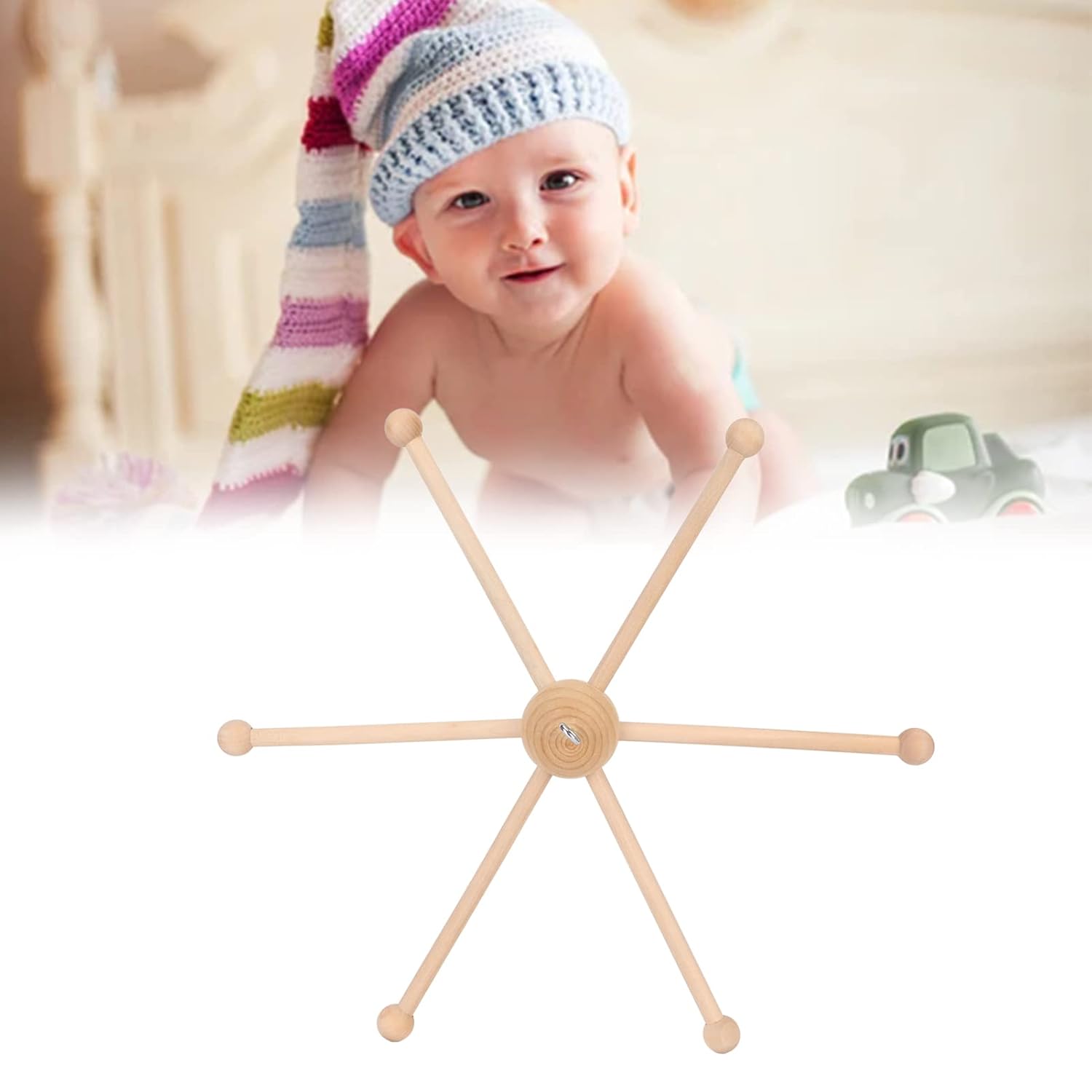 Kit de marco móvil de madera, soporte móvil de madera de seis patas, marco de suspensión para cuna de bebé, marco para campanas de cama, campanillas