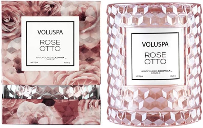 Voluspa Rose Otto Icon Cloche – Vela de cristal texturizada, 8.5 onzas