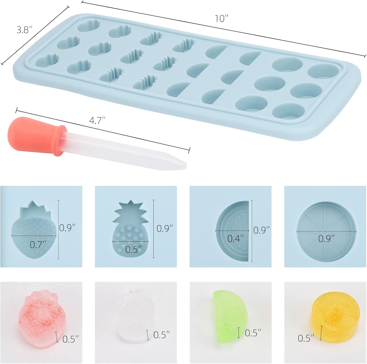 Moldes de silicona en forma de fruta con gotero de líquido, bandejas de hielo de fácil liberación con tapa, 24 cavidades para cubitos de hielo,