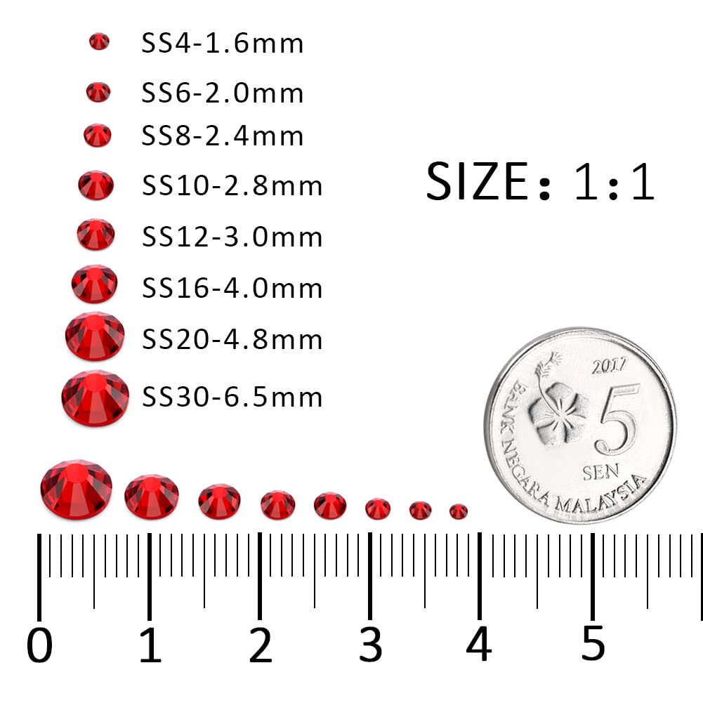 1440 diamantes de imitación de cristal rojo rubí, piedras preciosas de diamantes de imitación con parte trasera plana de vidrio para uñas, cara,