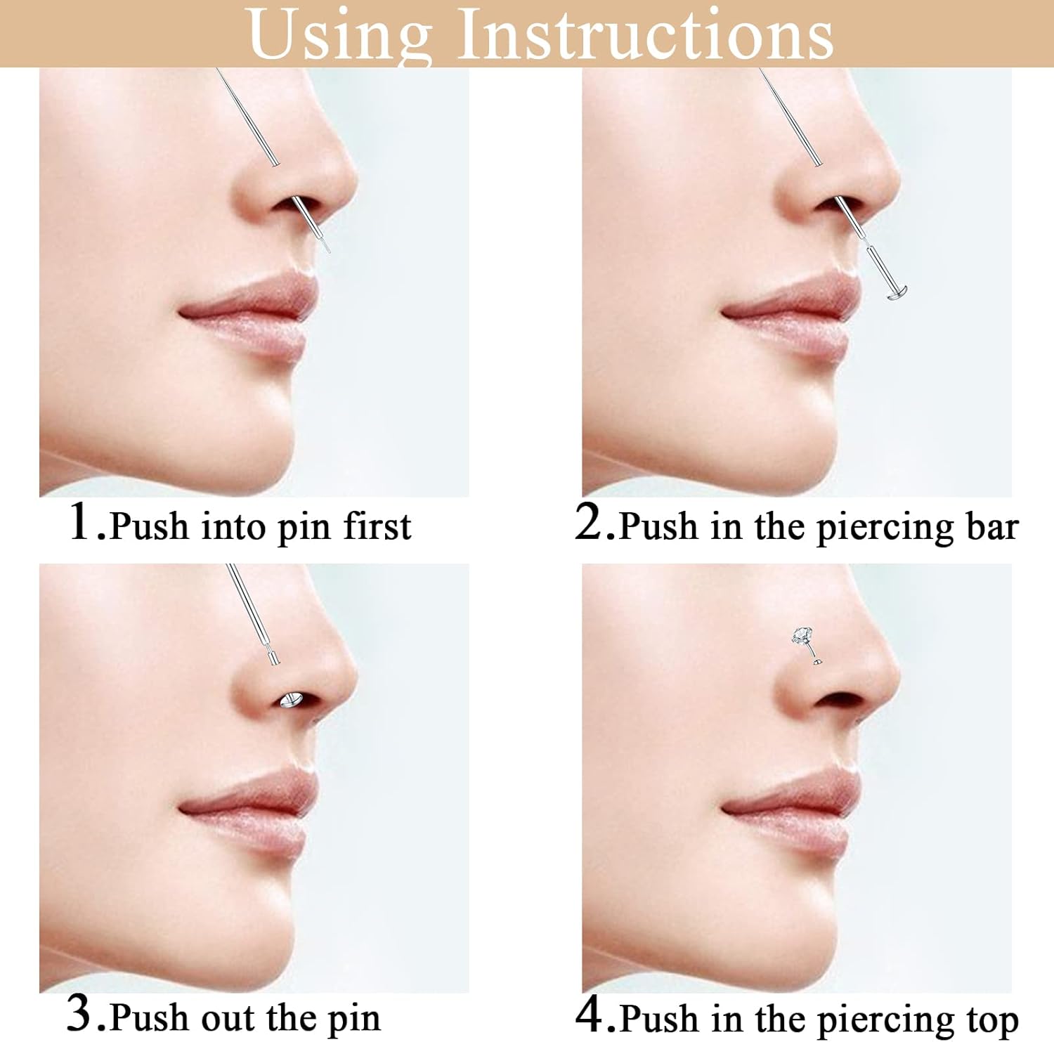 Xpircn Piercing cónico sin rosca, 20G, 18G, 16G, 14G, acero inoxidable, pasador de inserción para labio, nariz, monore, cartílago, oreja, tragus,