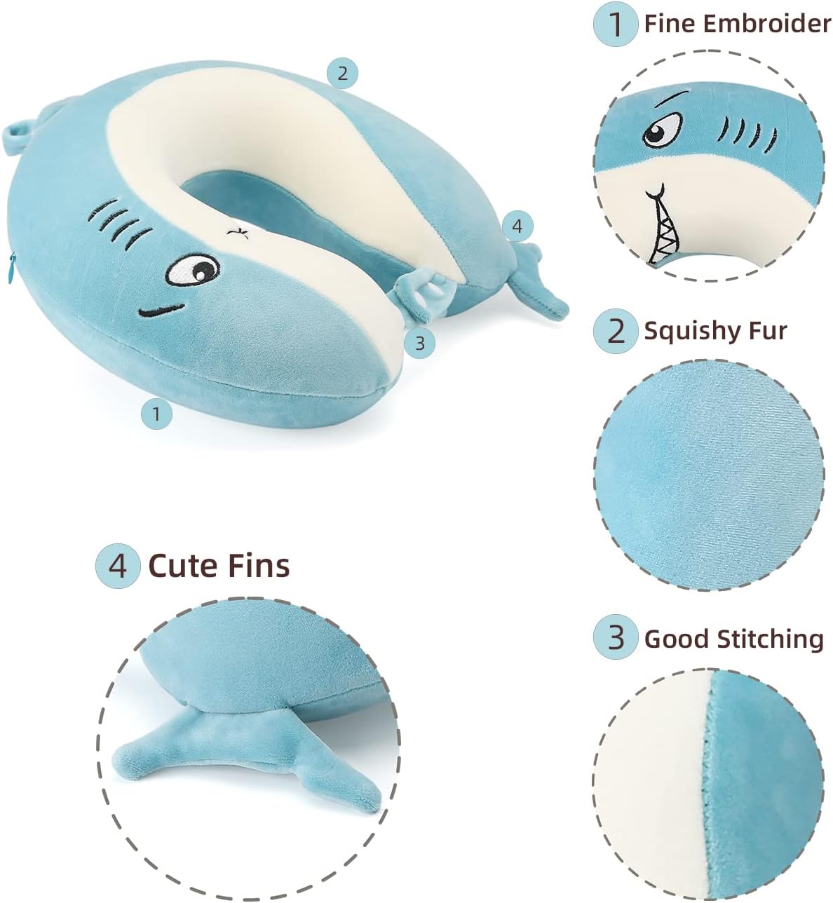 Niuniu Daddy Almohadas de viaje para niños de 3 a 8 años  Almohadas de cuello de espuma viscoelástica suaves y ajustables para avión, asiento de