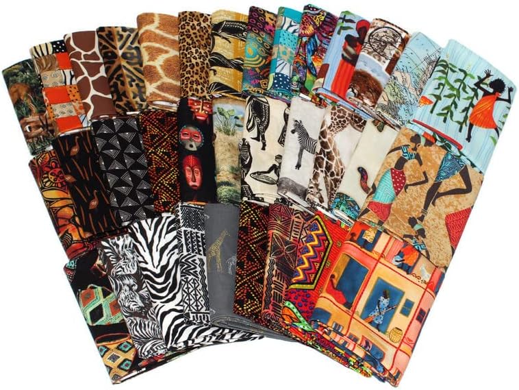 Paquete de 10 cuartos de grasa  África africana Fat Quarter Bundle Animales, Leones, Jirafa, cebra, rinoceronte, geométrico, safari, estampados