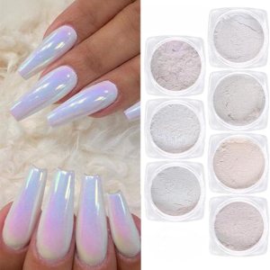 Brillo de uñas en polvo cromado perlado, polvo iridiscente blanco aurora cromo frotar polvo neón sirena espejo pigmento arco iris holográfico Brillo de uñas en polvo cromado perlado, polvo iridiscente blanco aurora cromo frotar polvo neón sirena espejo pigmento arco iris holográfico
