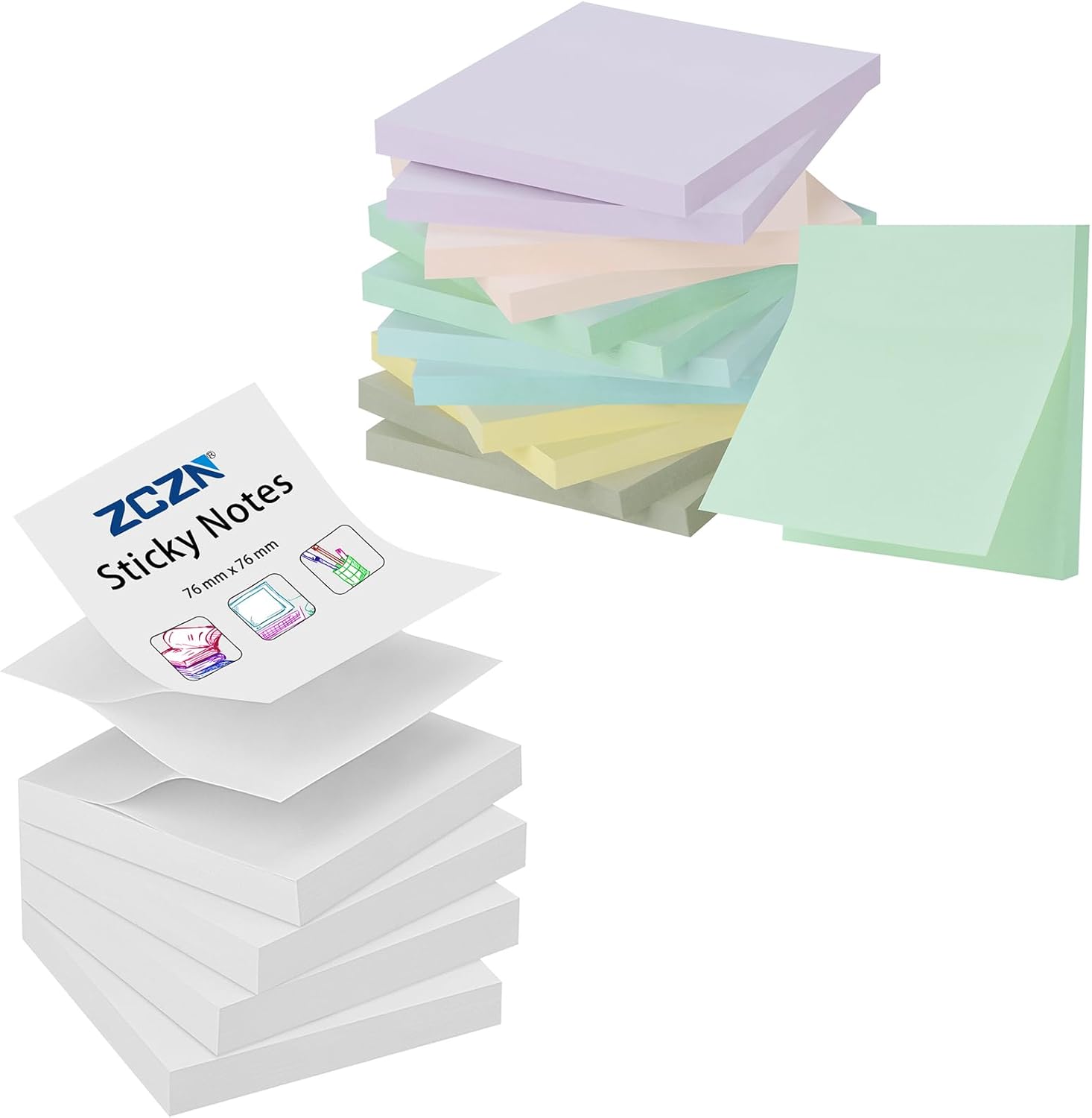 ZCZN – 4 blocs de notas adhesivas emergentes blancas + 12 blocs de notas adhesivas de 6 colores, 1120 hojas autoadhesivas, fáciles de publicar para