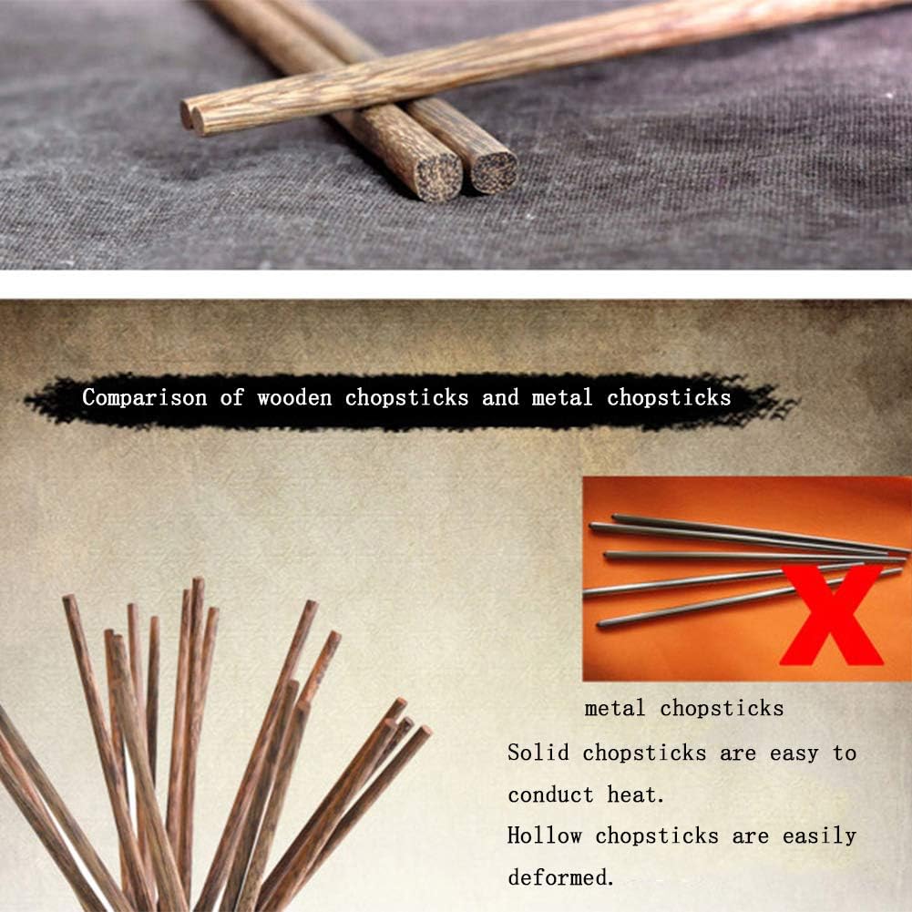 M.G Palillos de madera wengué, 10 pares de palillos de madera, palillos de madera reutilizables chinos, japoneses coreanos, aptos para lavavajillas