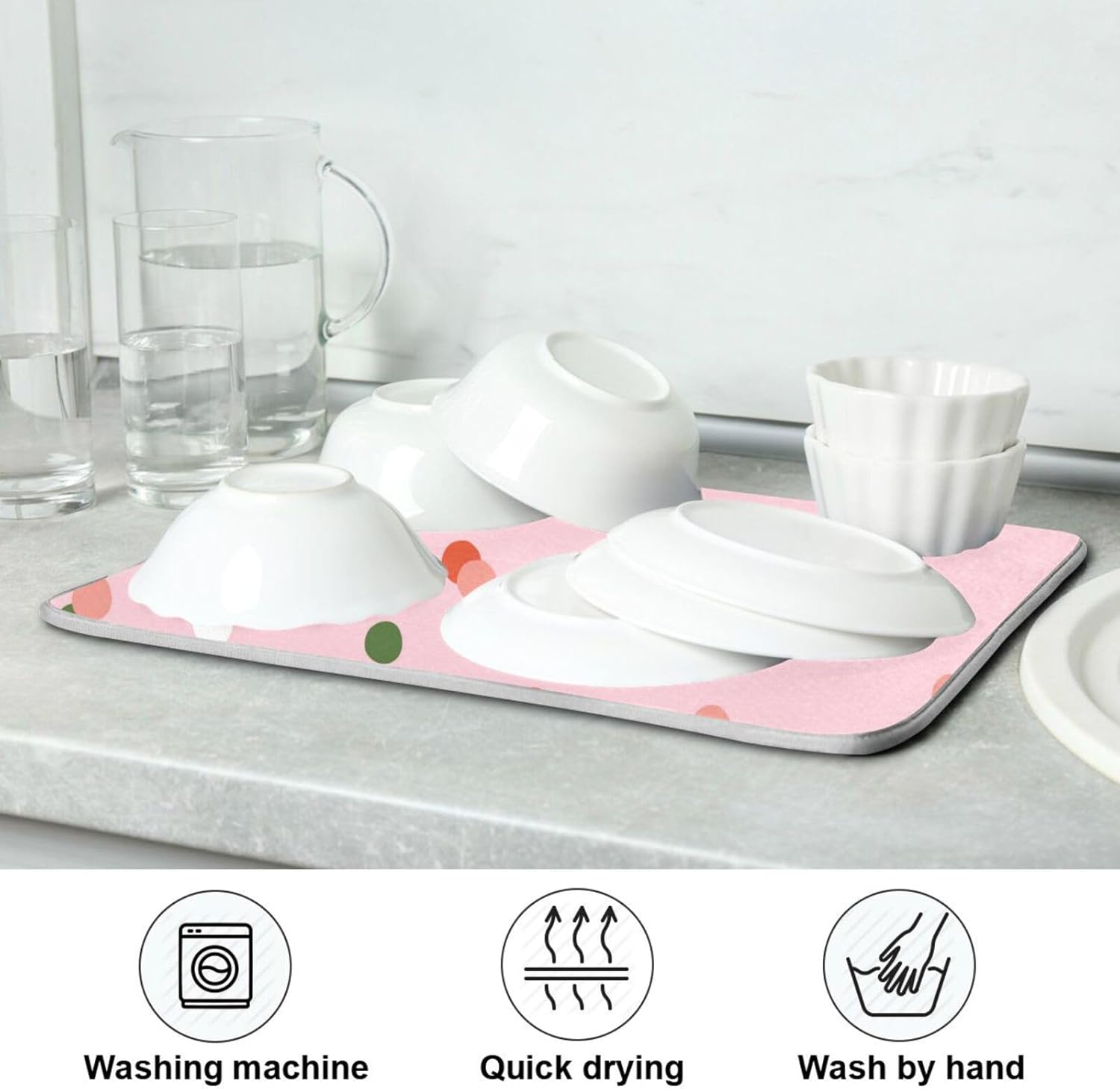 Confetti Dish Drying Mat Washnable Absorbent Dish Drain Mat For Kitchen Counter Kitchen Countertop Mat Tapete Para Cocina 16” x 18”
