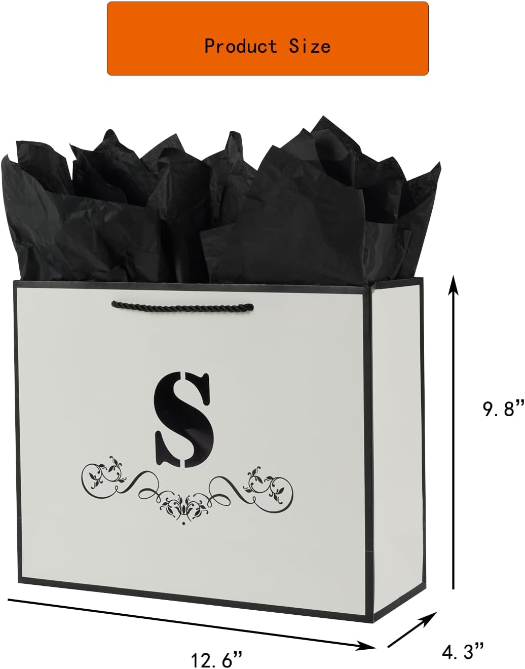 ysmile Bolsa de regalo de letras con papel de envoltura para hombres, mujeres, niños y niñas, bolsa de papel grande de 12 pulgadas de color blanco y