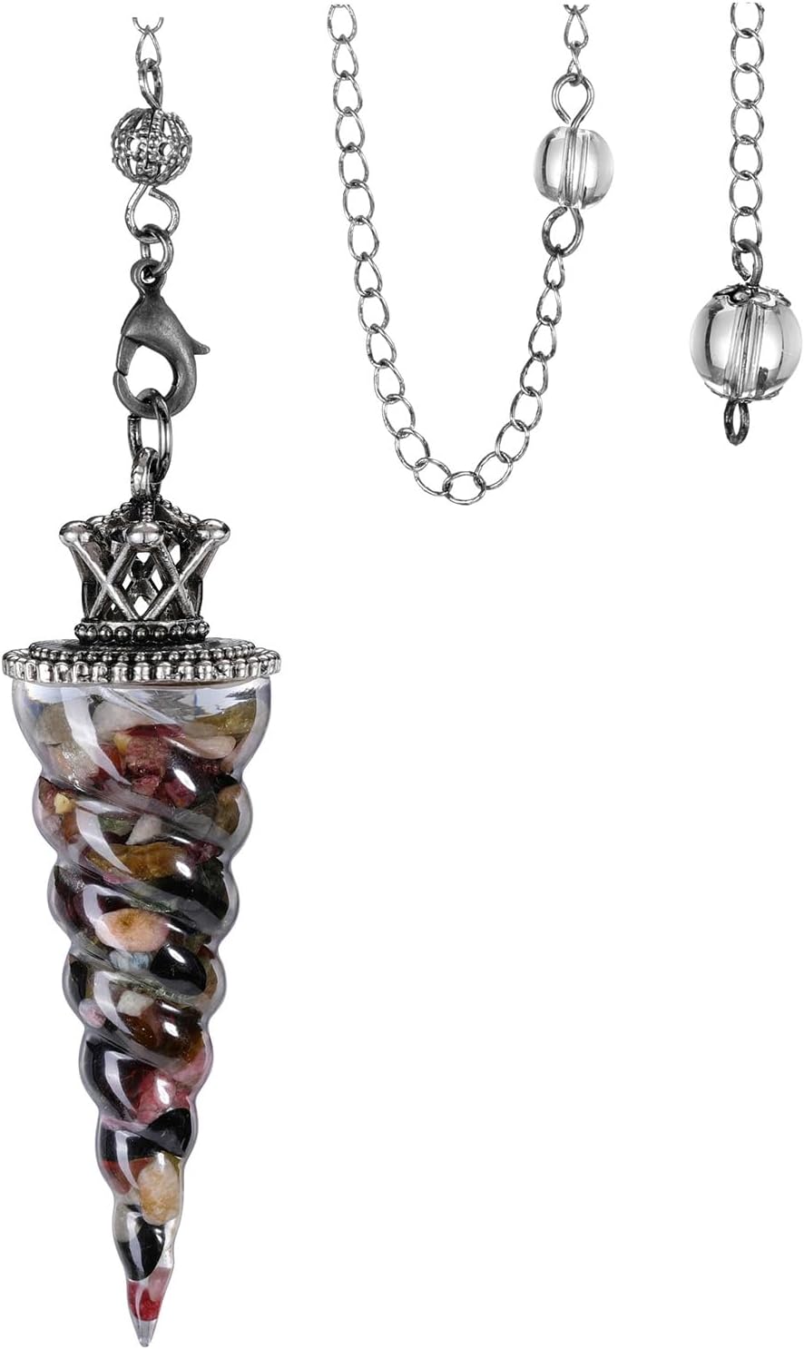 CrystalTears Péndulo de cristal de turmalina para curación de adivinación, cristal de punto espiritual, piedra preciosa de resina para radiestesia,