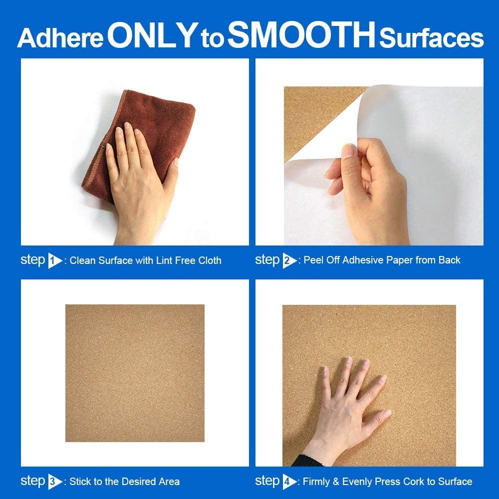 Corksidol Azulejos de corcho de 12 x 12 pulgadas  12 pulgada de grosor  Tablero de anuncios  Tablero de corcho, parte trasera autoadhesiva ultra