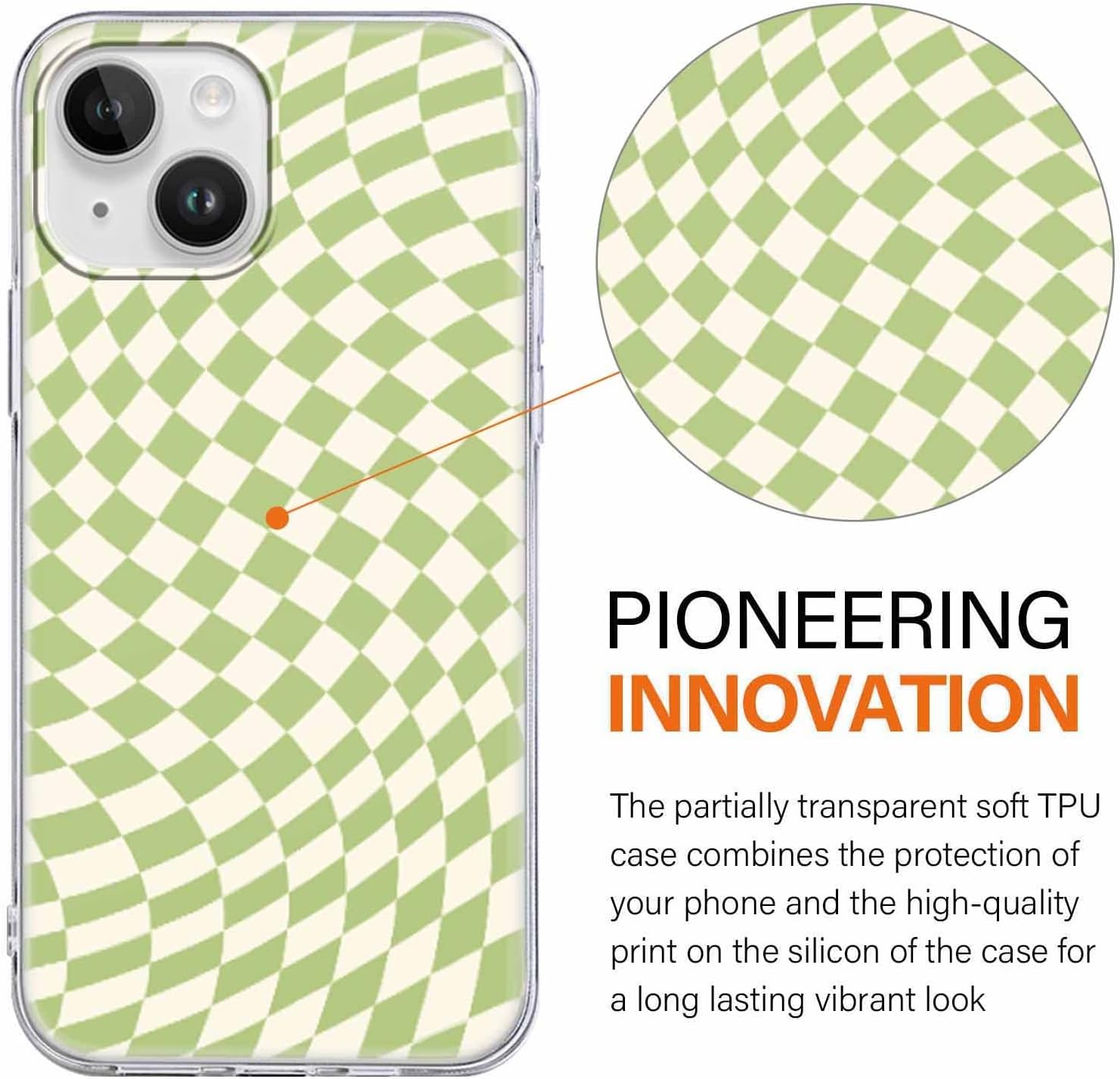Paquete de 2 fundas de teléfono con diseño a cuadros para iPhone 1314 de 6.1 pulgadas, diseño de cuadrícula transparente, funda de silicona suave