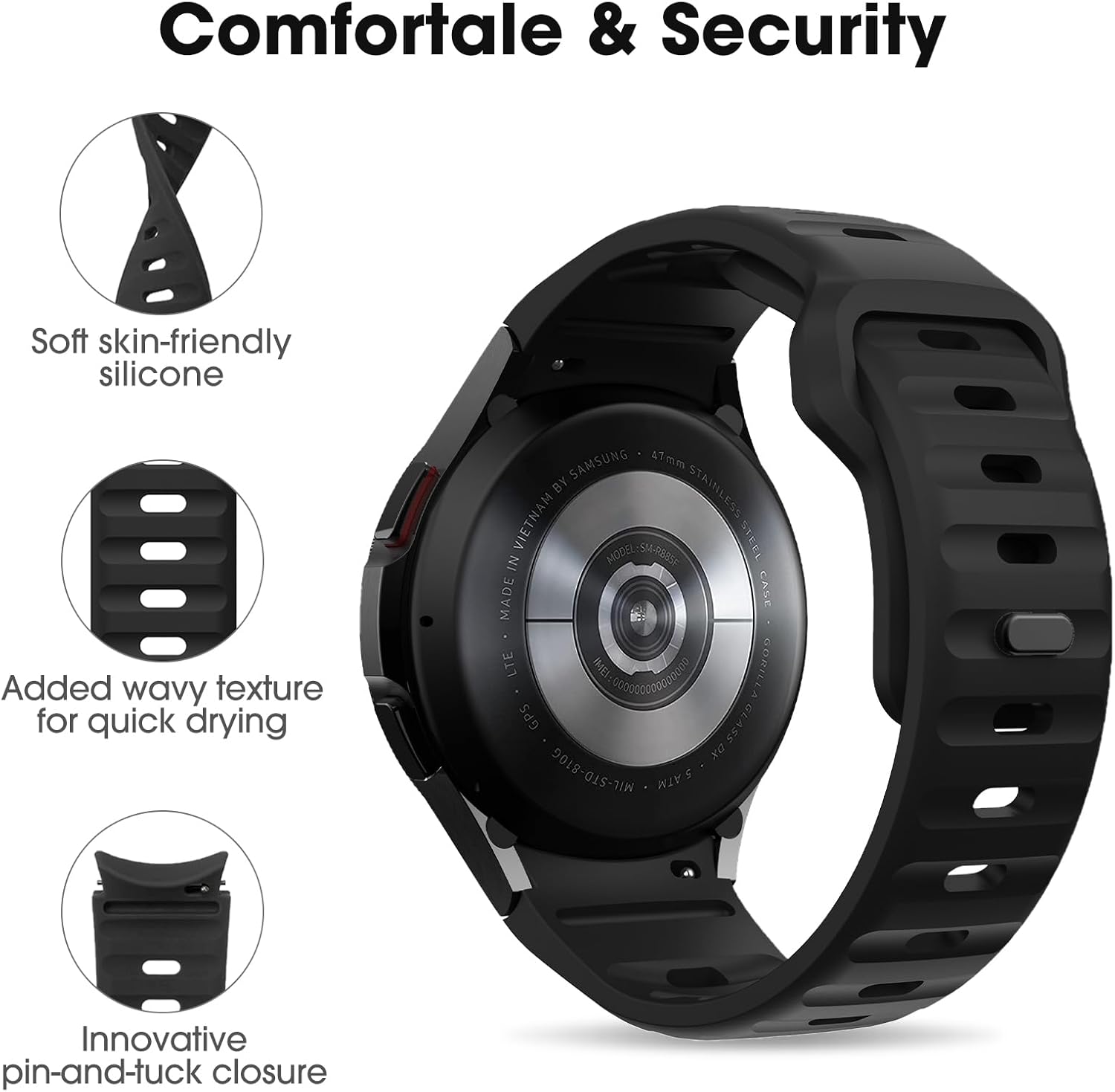Paquete de 2 correas sin huecos compatibles con Samsung Galaxy Watch 6 5 4 Band 1.575 in 1.732 inGalaxy Watch 6 Classic 1.850 in 1.693 inWatch 5 Pro