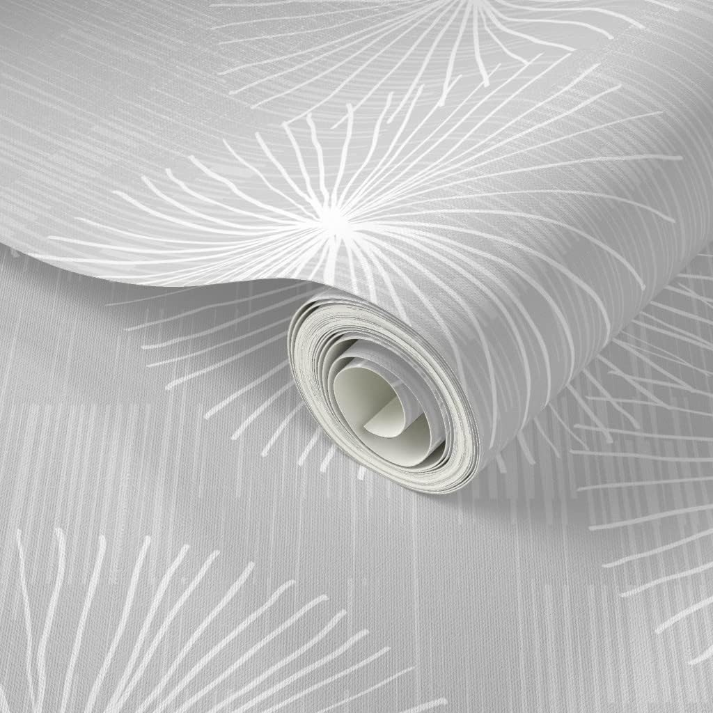 Spoonflower Papel tapiz autoadhesivo de 9 x 2 pies  Dientes de león gris claro Diente de león blanco minimalista Mod Circle copo de nieve redondo de