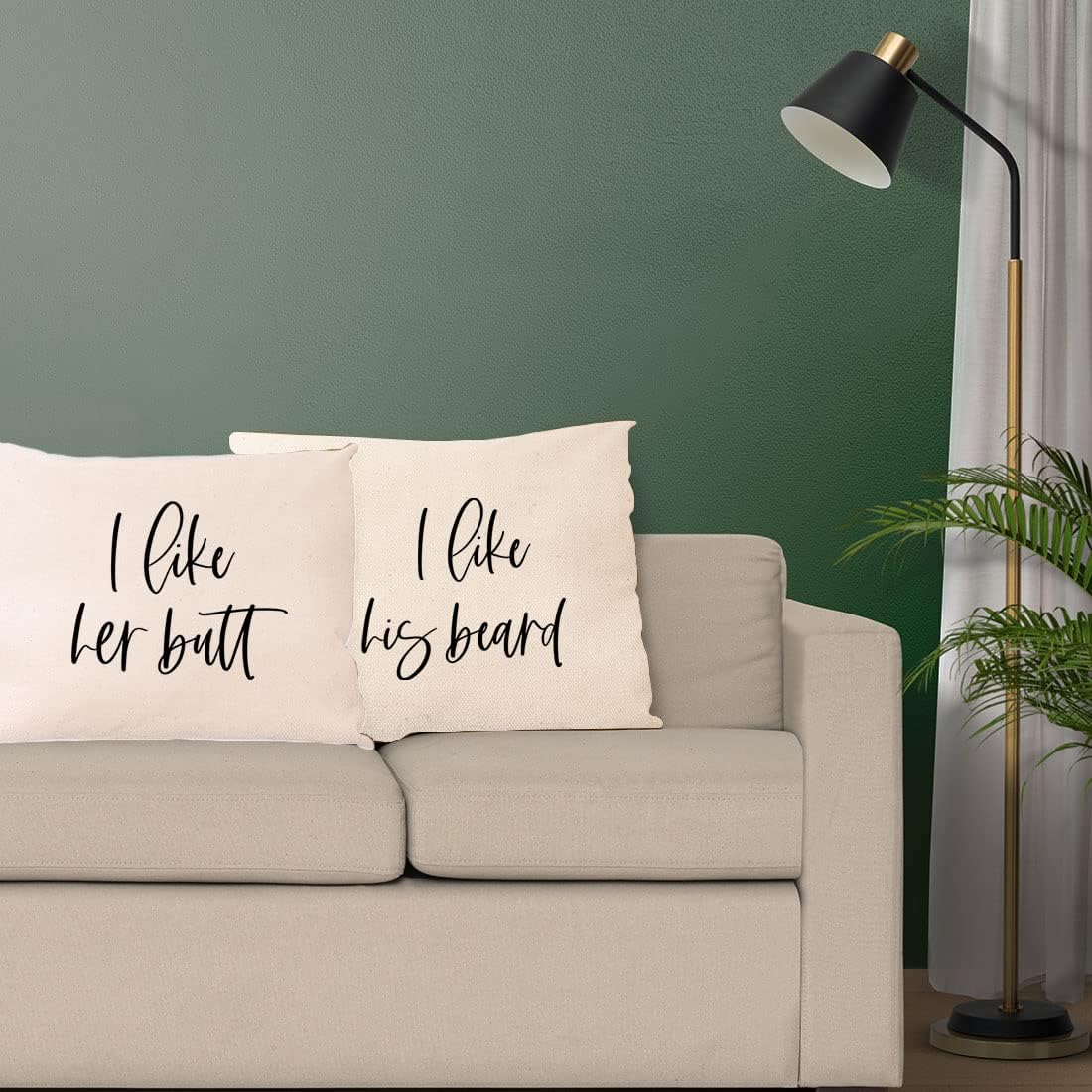 Andaz Press Fundas de almohada decorativas con texto en inglés “I Like Her Butt I Like His Bear”, regalo para bodas, parejas, aniversario,