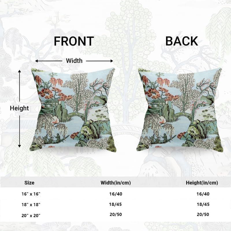 Chinoiserie – Juego de 2 fundas de almohada de 20 x 20 pulgadas, color azul y blanco, fundas de almohada decorativas de lino para exteriores, fundas