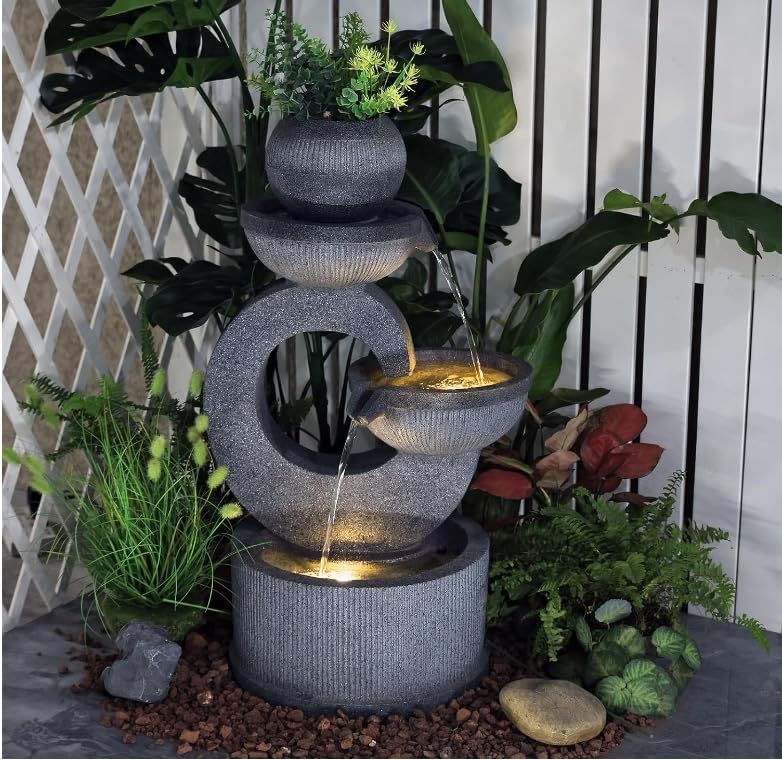 Fuente de agua para exteriores, cuencos de 3 niveles, fuente independiente para jardín, 35 pulgadas de alto para patio, porche, patio