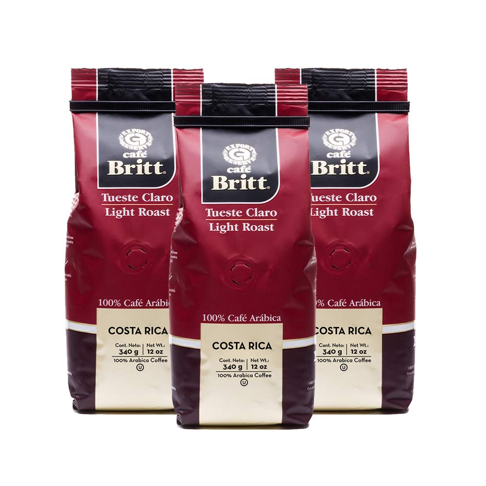 Café Britt – Café costarricense tostado ligero (12 onzas) (paquete de 3) – Café molido, arábica, kosher, sin gluten, 100% gourmet y tostado ligero
