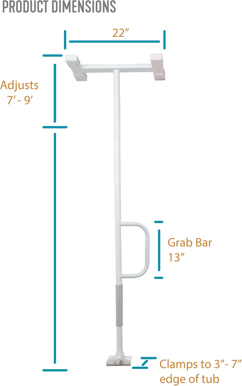 Able Life Barra de agarre universal para bañera a techo, mango de bañera ajustable, poste de transferencia para bañeras, barandillas de seguridad