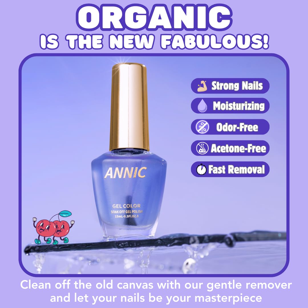 ANNIC Removedor de esmalte de uñas de gel de acción rápida, no tóxico, sin acetona, suave e hidratante para uñas, elimina acrílico, inmersión, goma