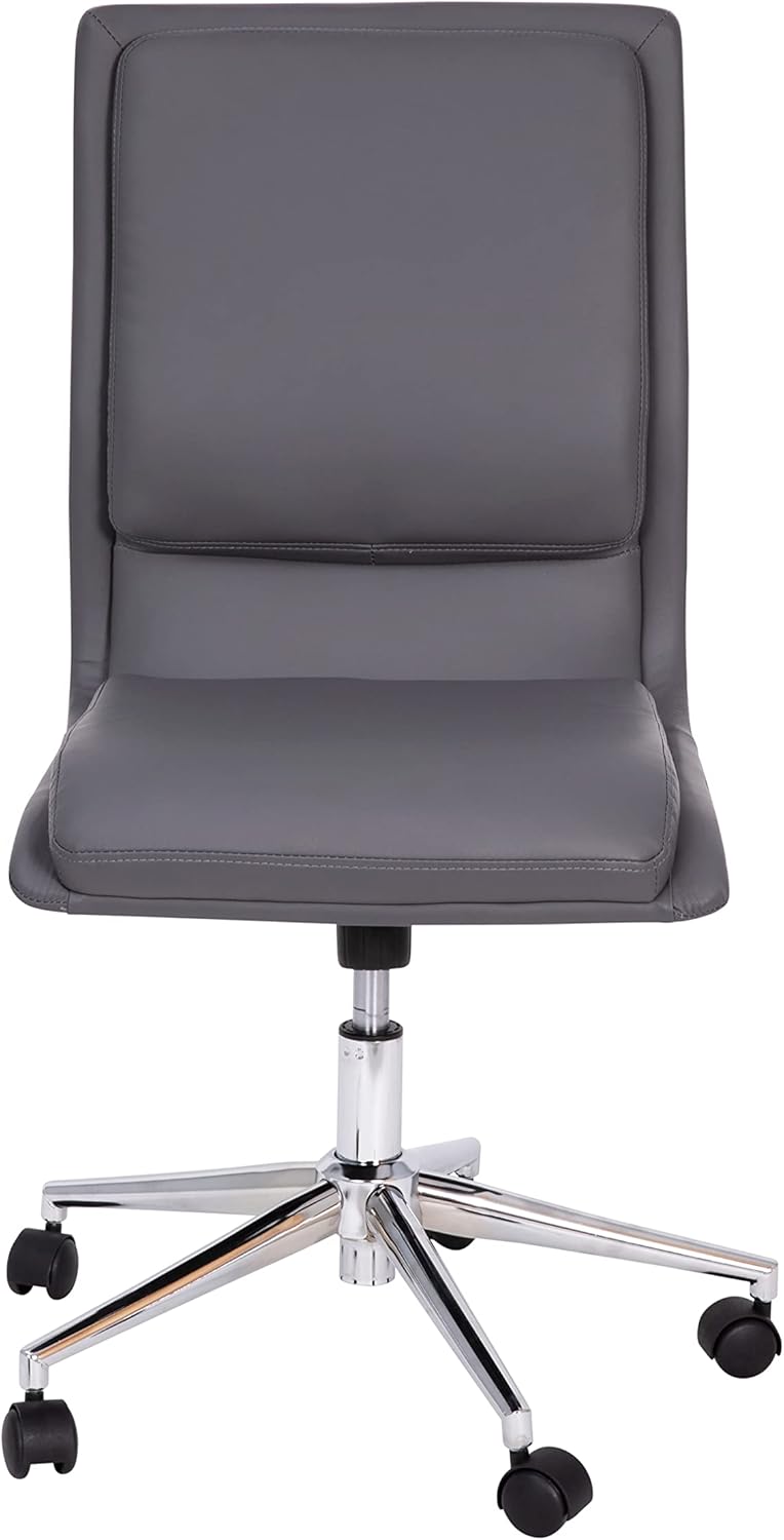 Flash Furniture Madigan – Silla de oficina Task  Lujosa tapicería gris LeatherSoft  Acolchado medio respaldo y asiento  Base cromada ajustable en