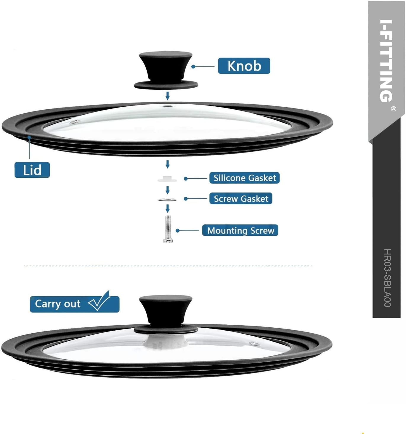 Tapa universal para ollas, sartenes y sartenes, vidrio templado HR Huare Technology con borde de silicona resistente al calor, apto para