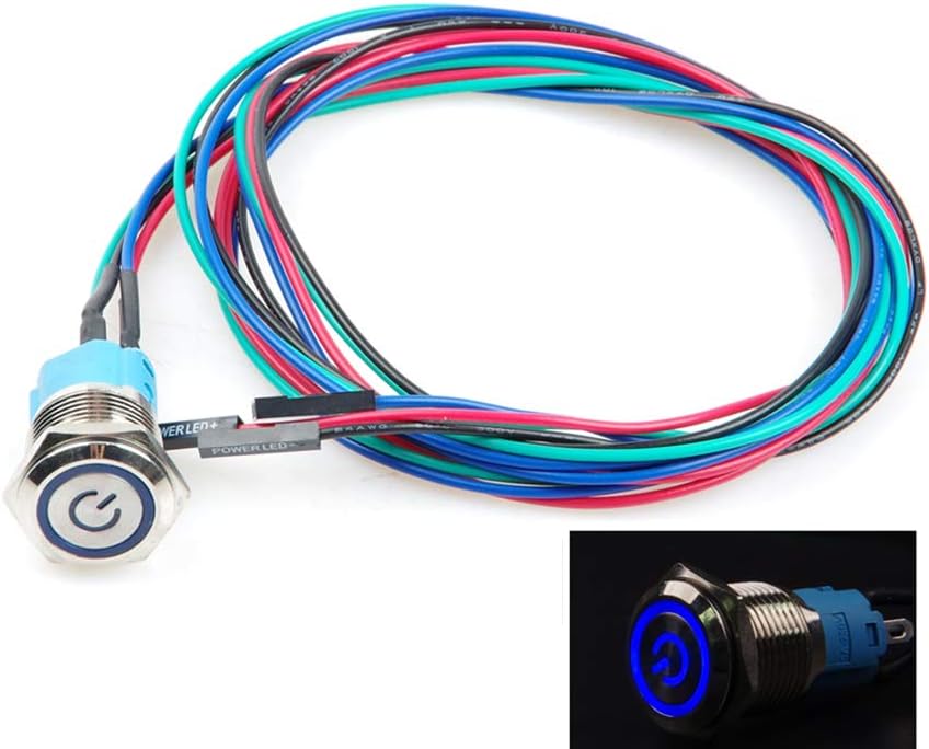 LIVISN Interruptor de chasis de 0.472 in y 0.630 in, interruptor de botón de metal con cable de extensión de 3.3 pies, anillo de símbolo de