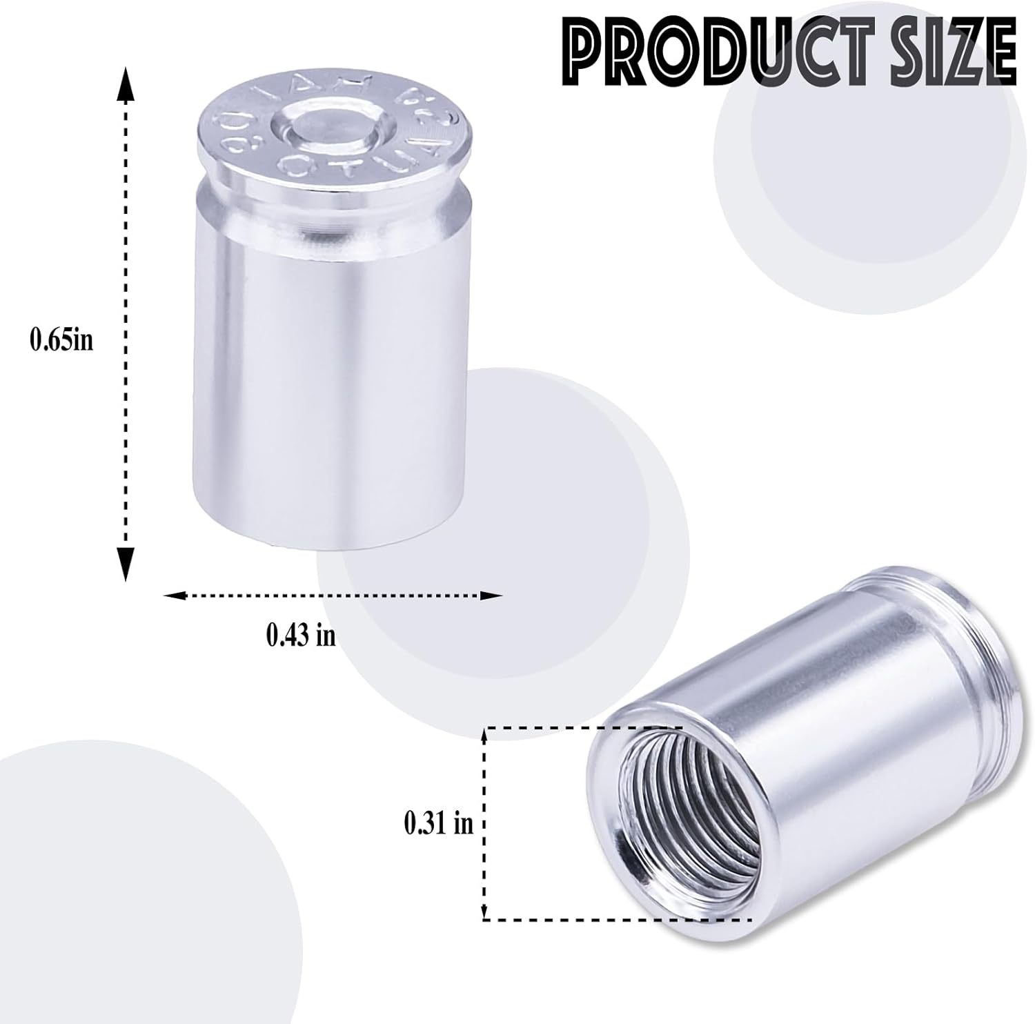 MEAJOO 4 tapas de vástago de válvula de neumático con carcasa tipo bala, tapa de vástago de aire de automóvil de aleación de aluminio, cubiertas