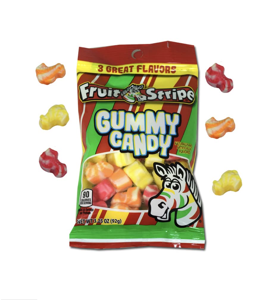 Ferara Zebra Fruit Stripe Gomitas de caramelo  3 grandes sabores  Gomitas totales, 3.25 onzas (paquete de 4)
