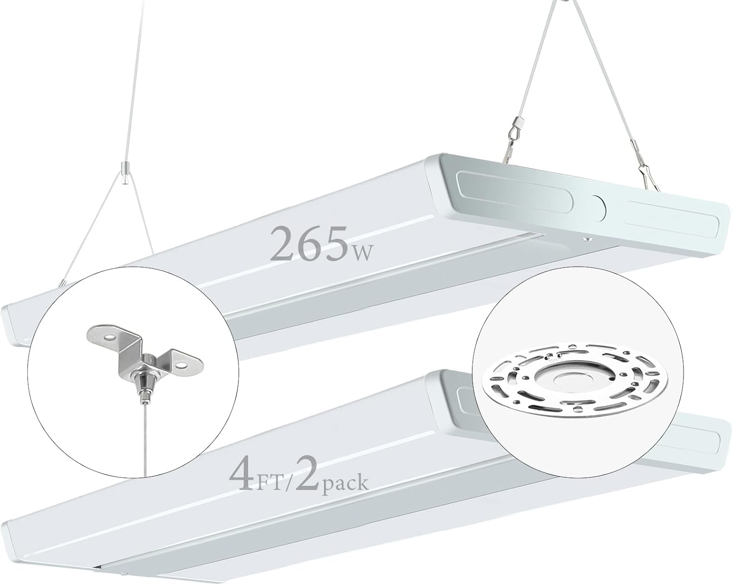 bulbeats Paquete de 2 luces LED para tienda de bahía alta, iluminación de área grande de 4 pies y 265 W 1060 W HPS equivalente Luz de día de 5000 K