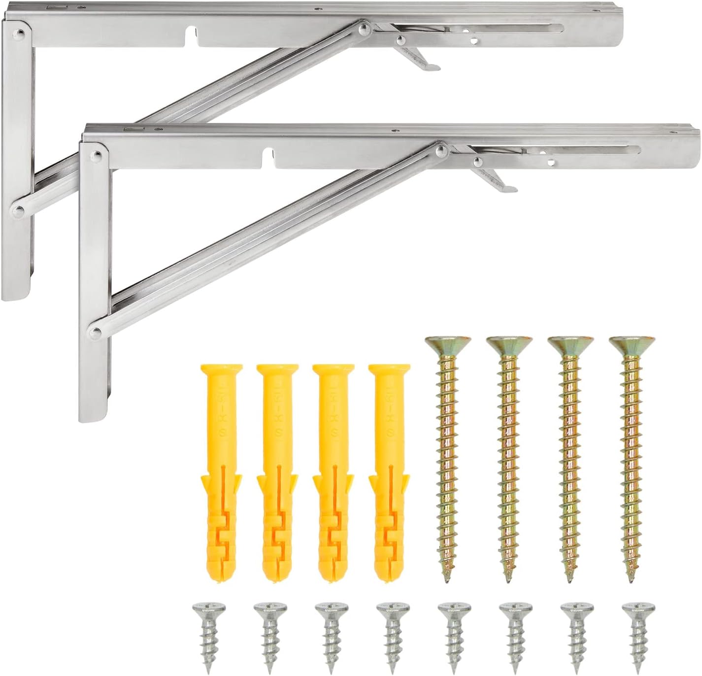 Paquete de 2 soportes plegables en L, accesorios plegables de 14 pulgadas con bisagra de bloqueo para el hogar, estantes de garaje, soporta 140