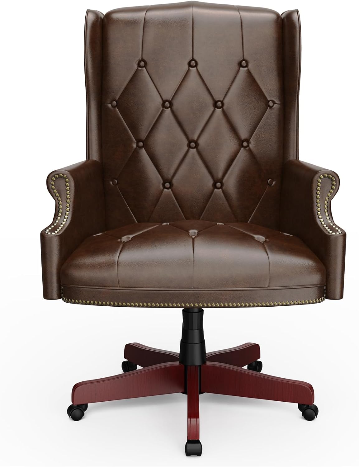 Silla de oficina ejecutiva de cuero con respaldo alto, 330 libras, diseño ergonómico, asiento y respaldo acolchados gruesos, con botones,