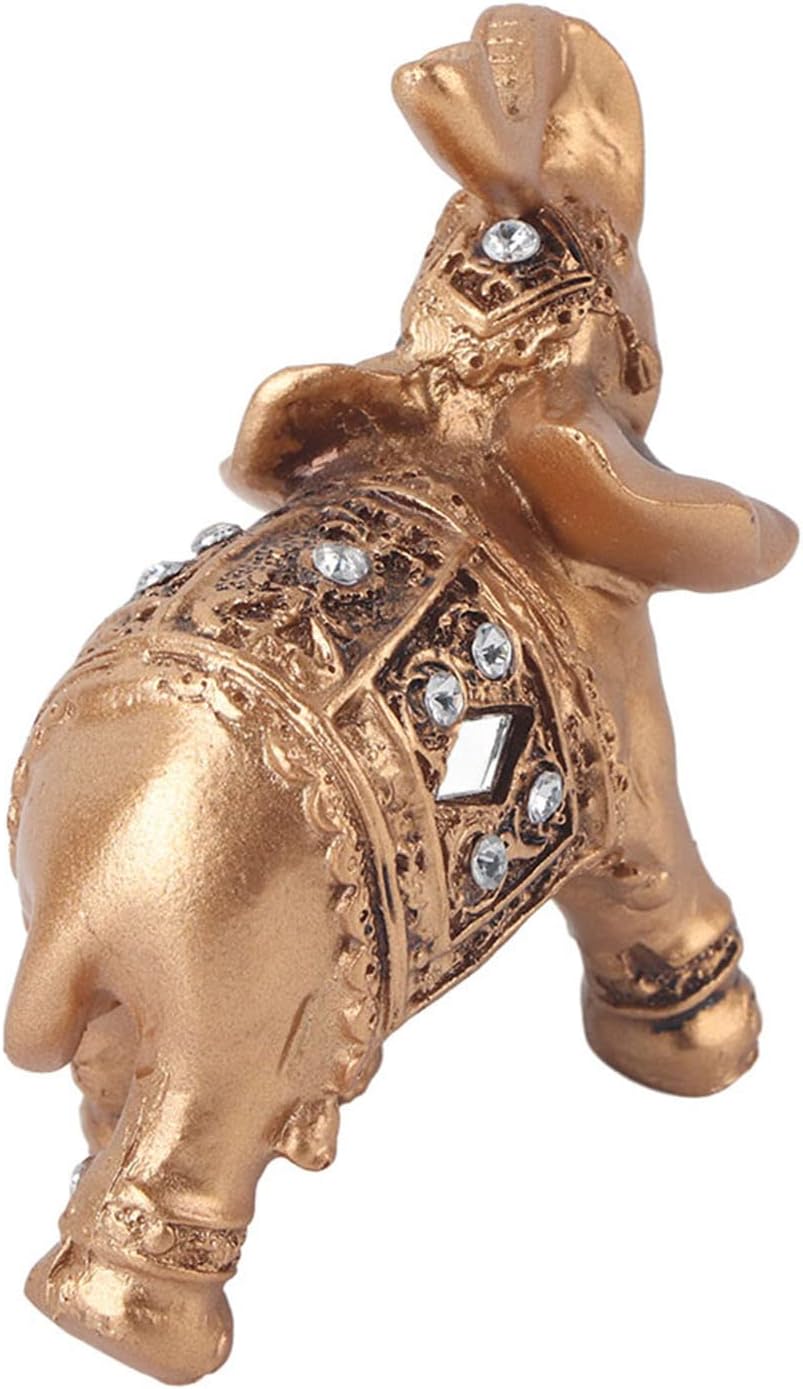 TOPINCN Elegante estatua dorada de elefante, figura con troncos hacia arriba, colección de riqueza para decoración del hogar para oficina, sala de