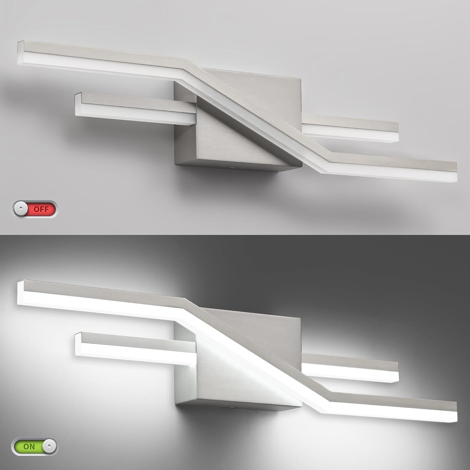 SOLFART Lámparas LED de baño de níquel cepillado regulables de 24 pulgadas, accesorios de iluminación de tocador de baño, lámpara de pared moderna
