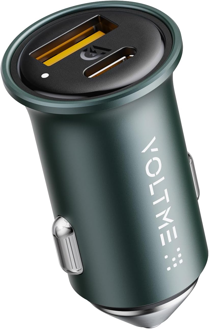 VOLTME Cargador de coche, 30 W PD 3.0 USB C cargador de coche, bloque de carga de energía rápida, doble puerto USB A y C, adaptador de cargador para