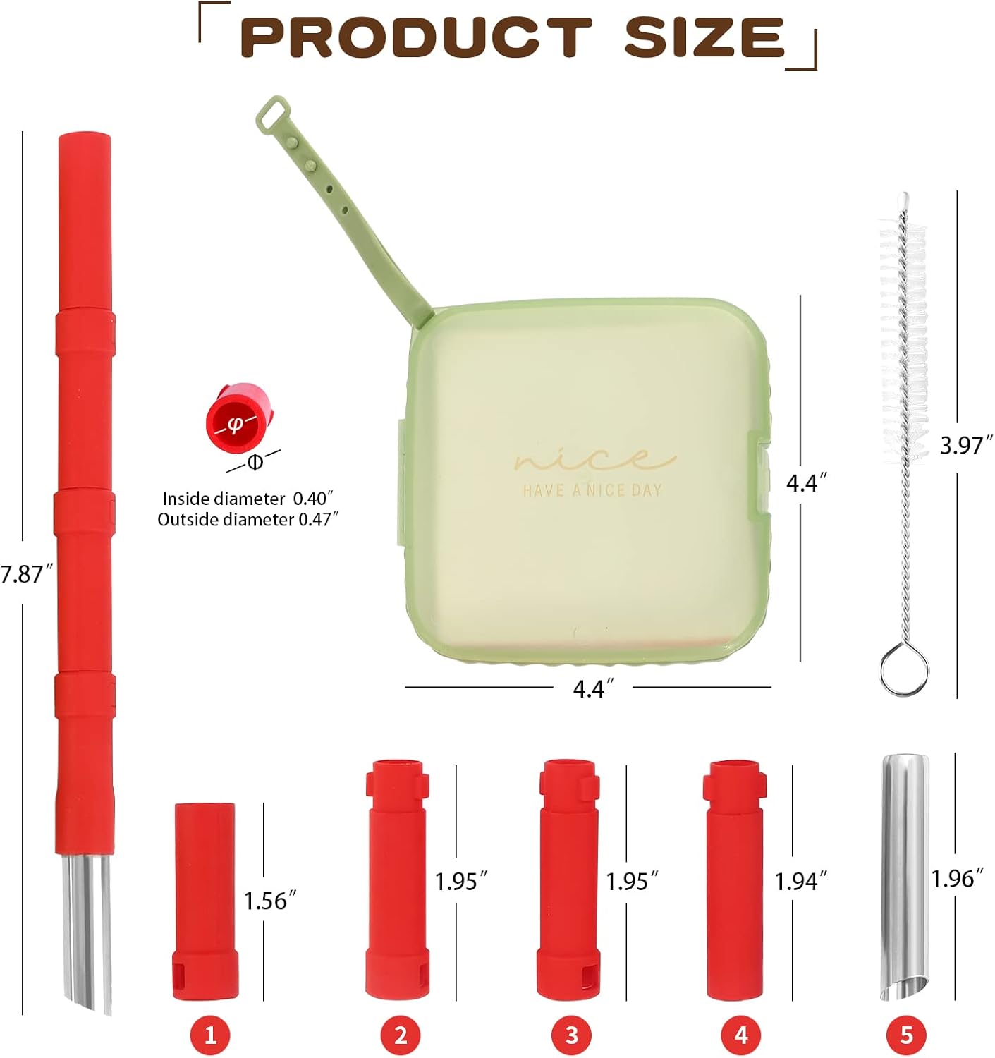 Pajitas de silicona reutilizables, 4 popotes de viaje empalmables con cepillo de limpieza de estuche, popotes de silicona de longitud ajustable para