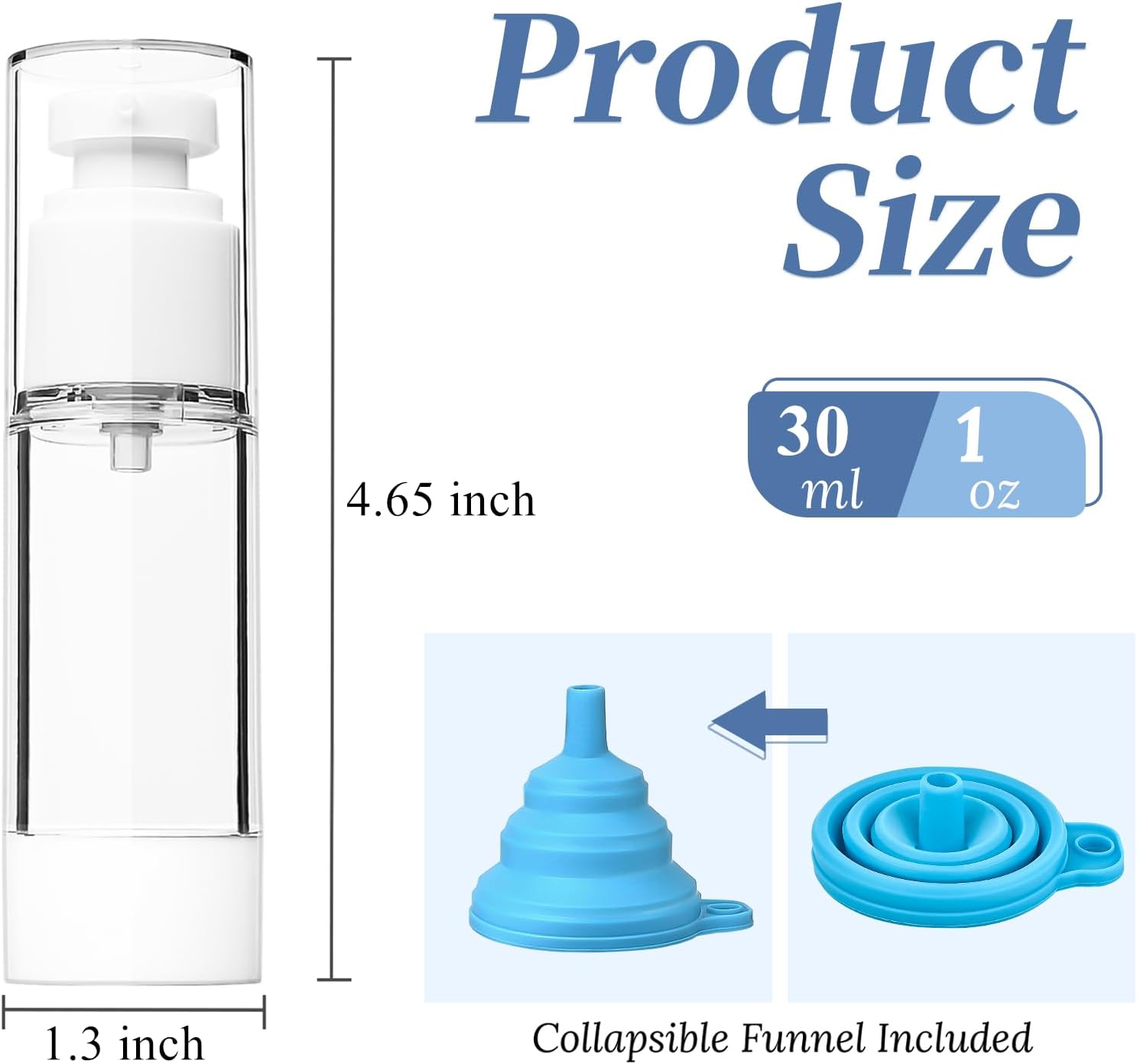 TUZAZO Paquete de 6 botellas de bomba sin aire de 1 onza1.0 fl oz, botellas de plástico transparente de tamaño de viaje, recipientes cosméticos